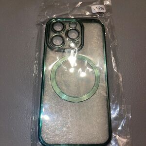 For iPhone 15 Pro Case aowner MagSafe Clear Green Electroplated Bumper Cover